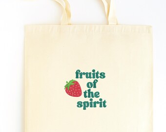 Christian Canvas Tote Bag, Fruits of the Spirit Embroidered Tote Bag, Church Bag, Baptism Present, Bible Gift, Bible Study Journaling Bag