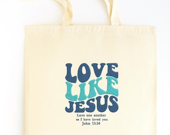Christian Tote Bag, Embroidered Bible Study Tote Bag, Love Like Jesus Canvas Bag, Baptism Present, Christian Handbag, Bible Verse Tote Bag