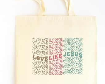 Christian Tote Bag, Embroidered Bible Study Tote Bag, Love Like Jesus Canvas Bag, Baptism Present, Church bag, Bible Study Journaling Bag