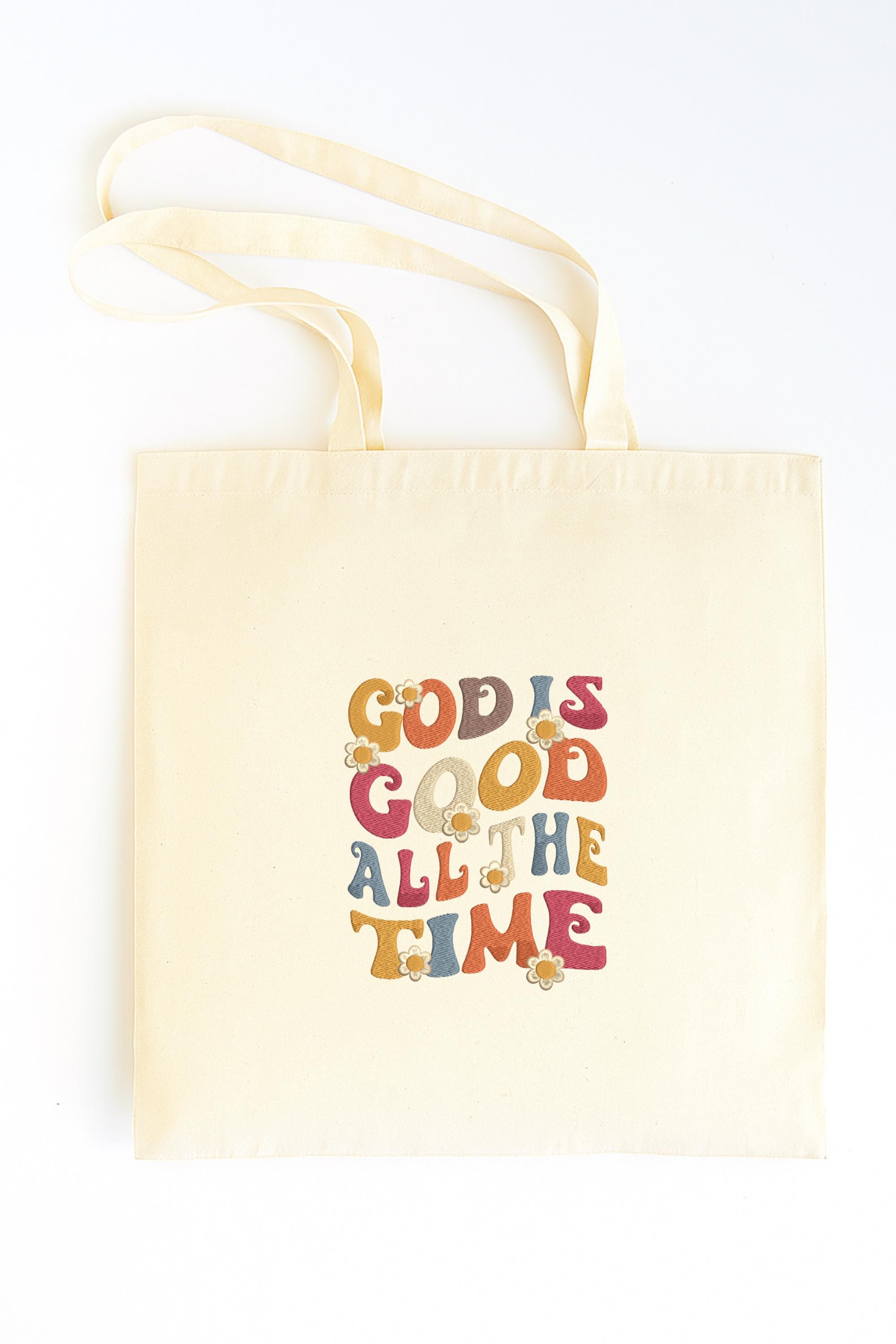 Christian Tote Bag, Embroidered Bible Study Tote Bag, God is Good Canvas Bag, Baptism Present, Christian Handbag, Bible Verse Tote Bag