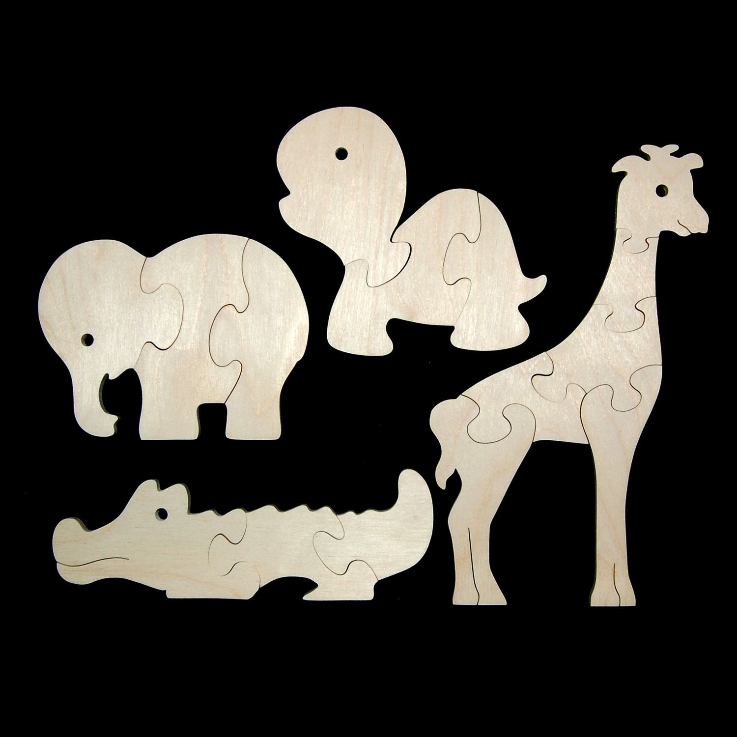 Childrens Wood Puzzles Zoo Animals Set of 4 Natural Wooden | Etsy