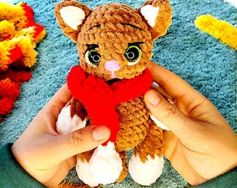 Cat Plushie, Crochet Kitten - Small Size for Tiny Hands. Crocheted Cat, Knitted Cat