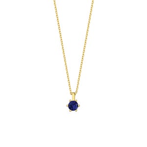 14K Gold Solitaire Necklace: Dainty Blue Cubic Zirconia Pendant