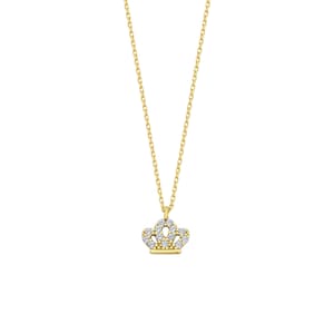 Dainty 14K Gold Crown Necklace: Cubic Zirconia Princess Charm
