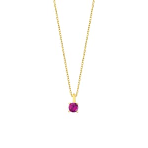 14K Solid Gold Ruby Necklace - Dainty Gold Solitaire Necklace - Minimalist Birthstone Necklace - Gold Layering Necklace - Anniversary Gift