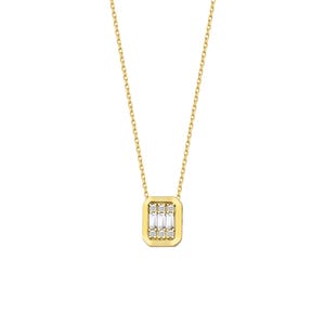 Dainty Baguette Cut 14K Gold Necklace - Stylish Solid Gold Baguette Necklace - Tiny Pendant for Everyday Glam - Minimalist Rectangle Pendant
