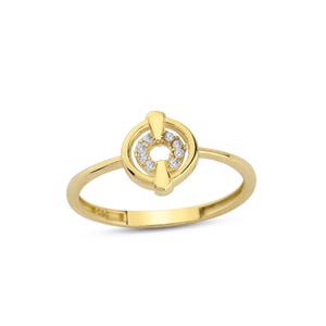14K Solid Gold Halo Circle Ring - Dainty Gold Cz Wedding Ring - Minimalist Gold Engagement Ring - Anniversary Gift Ideas