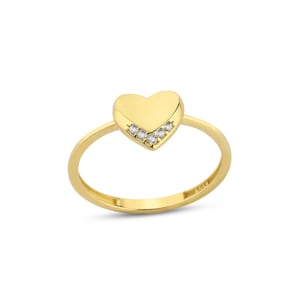 Anel de sinete em ouro maciço 14K com coração - Anel com letra personalizada gravável - Anel de amor com inicial delicada personalizada - Ideias para presentes de aniversário