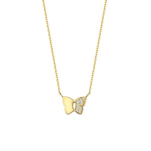 14K Solid Gold Tiny Butterfly Necklace - Dainty Gold Butterfly Charm Necklace - Minimalist Gold Butterfly Pendant - Mother&#39;s Day Gifts