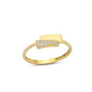 14K Solid Gold CZ Ring: Modern Minimalist Wedding Band