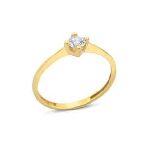 Dainty 14K Gold Solitaire Promise Ring - Solid Gold Engagement Ring - Minimalist Gold Wedding Ring - Anniversary Gift Ideas