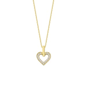 Collar de corazón de oro de 14 quilates con circonita cúbica - Delicado colgante de amor en oro - Collar de corazón de oro macizo para mujer - Collar de corazón de oro minimalista para novia