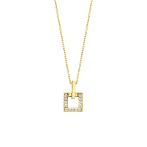 14K Solid Gold CZ Square Necklace: Minimalist Geometric Pendant