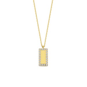 14K Solid Gold Rectangular Bar Necklace - Dainty Gold Initial Necklace - Tiny Gold Engraved Necklace - Personalized Charm Necklace