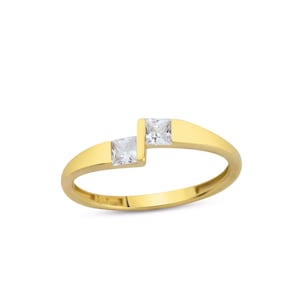 14K Solid Gold Engagement Ring: Minimalist Cubic Zirconia Two Stone Wedding Band