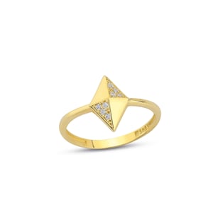 14K Solid Gold Diamond Shape Ring - Dainty Gold Engagement Ring - Anniversary Gift Ideas - Geometric Chic Gold Wedding Ring