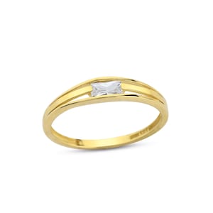 14K Solid Gold Baguette Cut Engagement Ring - Dainty Stackable Baguette Gold Ring - Minimalist Gold Wedding Band  - Anniversary Gift Ideas