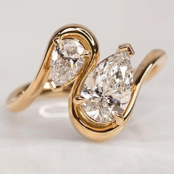 Anillo de moissanita Toi Et Moi, corte pera, onda, anillo de compromiso de plata S925