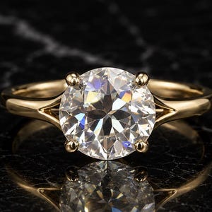 2CT Rose Cut Moissanite Ring, Antique Style Engagement Ring, 14K Gold Plated Solitaire Ring, Vintage Bridal Jewelry, Valentine Gift for Her