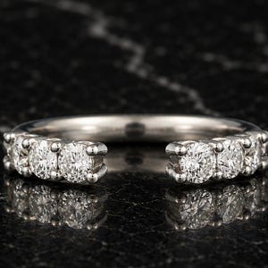 Dainty Moissanite Half Eternity Band, Interwoven Stacking Ring, 925 Silver Wedding Band, Petite Round Bridal Ring, Minimalist Matching Band