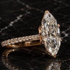 Marquise Cut Moissanite Engagement Ring: 2.25 CT Marquise Cut Wedding Ring, 6 Claw Prongs Tulip Prong Set Cathedral Band Gift for Women