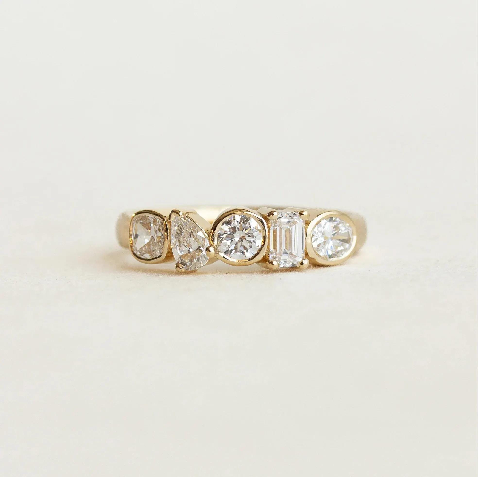 Multi Shape Brilliant Cut Moissanite Eternity Ring, Stunning Bezel Set Multi Shape Moissanite Ring, Wedding Band, Thoughtful Proposal Gift