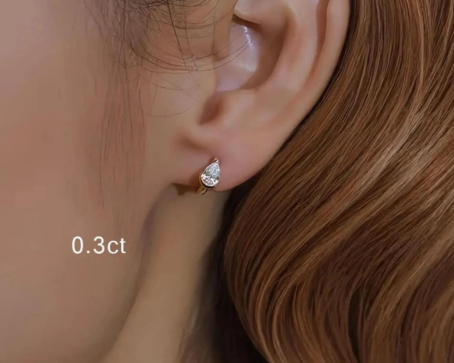Moissanite Diamond Huggie Earrings, Pear & Radiant Cut Hoop Earrings, 14K Gold Minimalist Earrings, Dainty Everyday Jewelry, Gift for Her