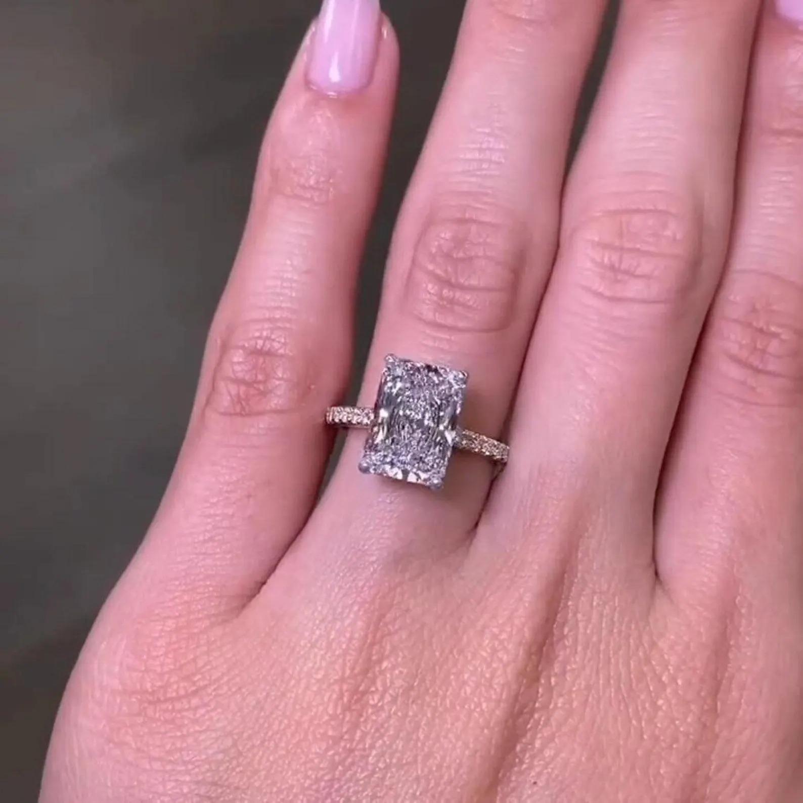 3.5CT Radiant Cut Moissanite Bridal Set, 14K Solid Gold Engagement Ring ...