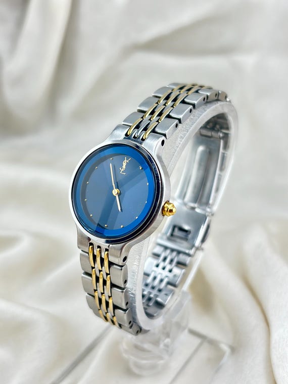 100% Authentic Yves Saint Laurent YSL Blue Dial Two Tone Bracelet