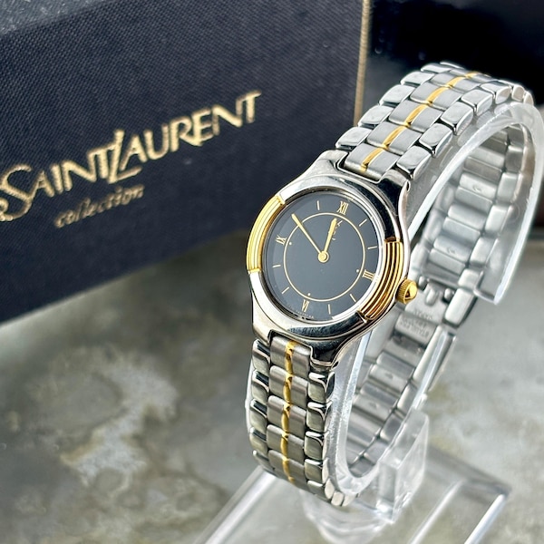 Reloj Yves Saint Laurent YSL 100% auténtico, tono dorado, vintage para mujer
