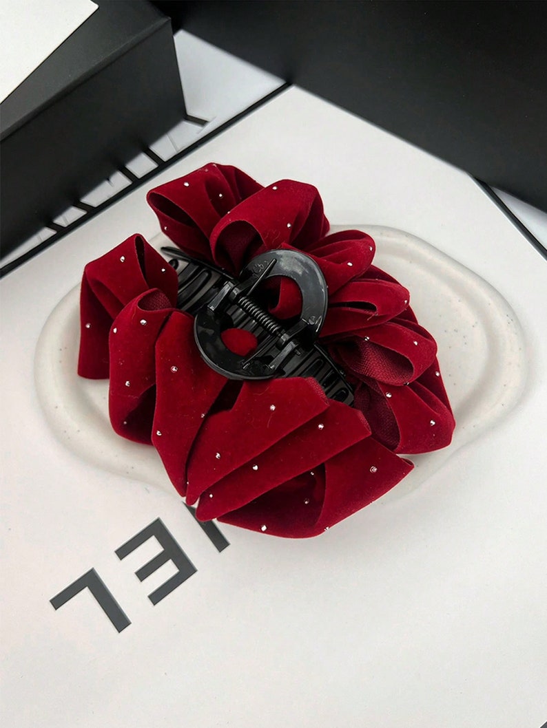 Silk ruffle hairclip - Red wine main image 1