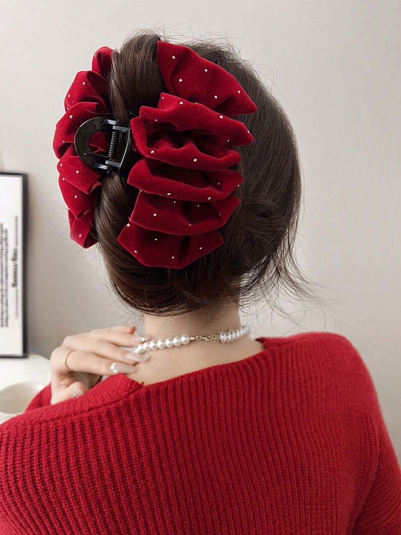 Silk ruffle hairclip - Red wine main image 0
