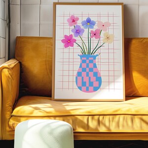 Impresión digital de jardín, póster de jarrón de flores minimalista, arte de pared botánico, bellas artes retro, obras de arte florales, decoración floral bohemia, descarga digital