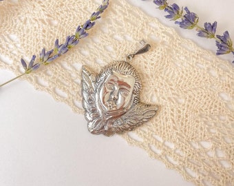 Vintage, Sterling Silber, Engel Anhänger, Vintage Silber Anhänger, markiert 925, Großer Sterling Silber Anhänger,