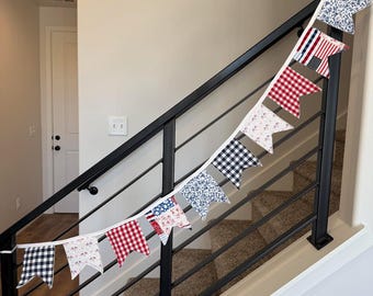 Patriotic Fabric Banner Garland | Fourth of July Decor | Red White and Blue Banner | Americana Party Decor | 4th of July Patchwork