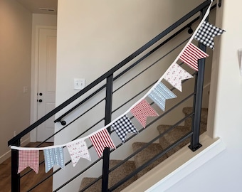 Patriotic Fabric Banner Garland | Fourth of July Decor | Red White and Blue Banner | Americana Party Decor | Stars and Stripes