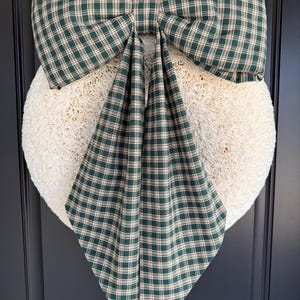 Oversized Green Plaid Door Bow | Front Door Decor | Farmhouse Porch Bow | Handmade Bow