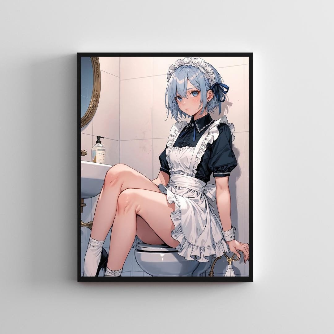 Anime Toilet Art Featuring Rem From Re:zero Unique Digital Wall Poster ...