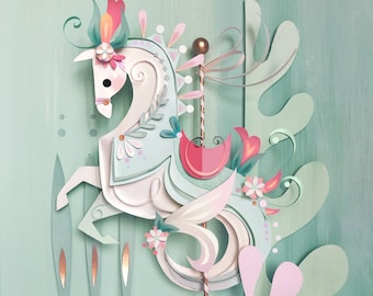 Carousel Seahorse Print - Etsy