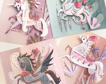 Set of 5 Carousel Horse Prints