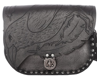 Raven bag, black leather crossbody bag, Raven purse, nevermore, edgar allan poe gift, crow tote bag, gothic handbag