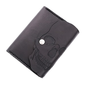 Cartera para pasaporte con cierre de calavera, funda o porta pasaporte con calavera, estuche de viaje, porta pasaporte de piel, regalo de esqueleto o gótico