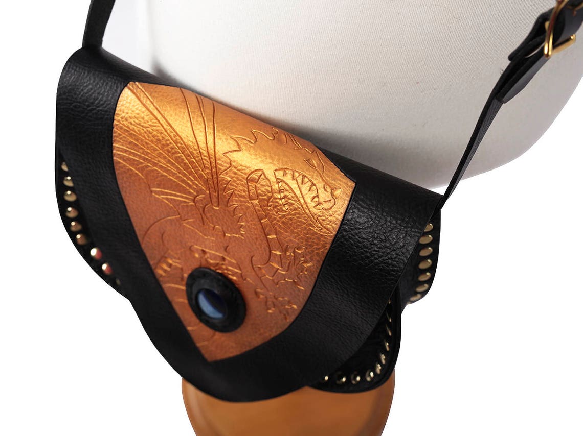 Dragon Bag Fantasy Leather Bag Gold Dragon Medieval Bag Etsy