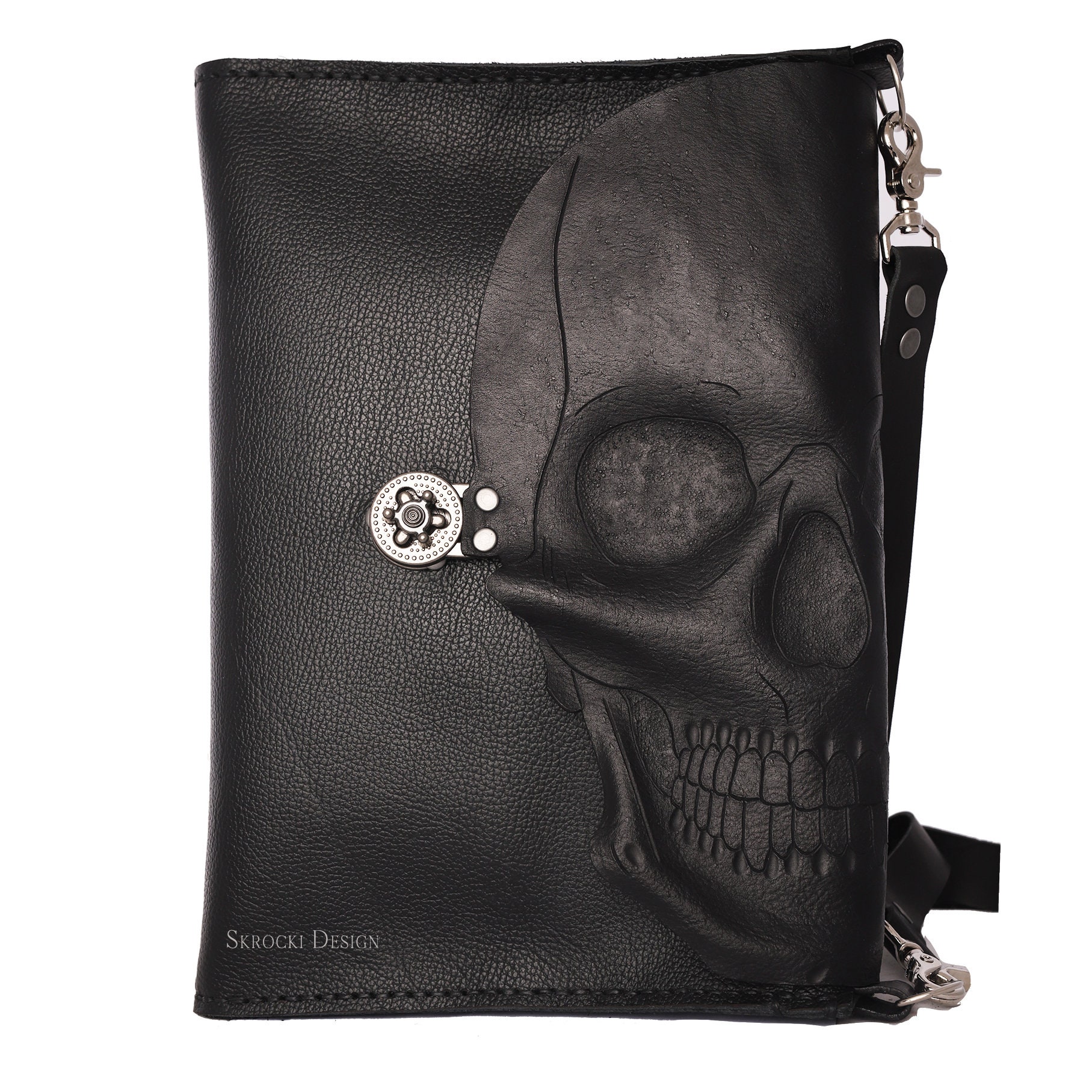 Skull Messenger Bag, Computer Bag in Brown or Black Leather