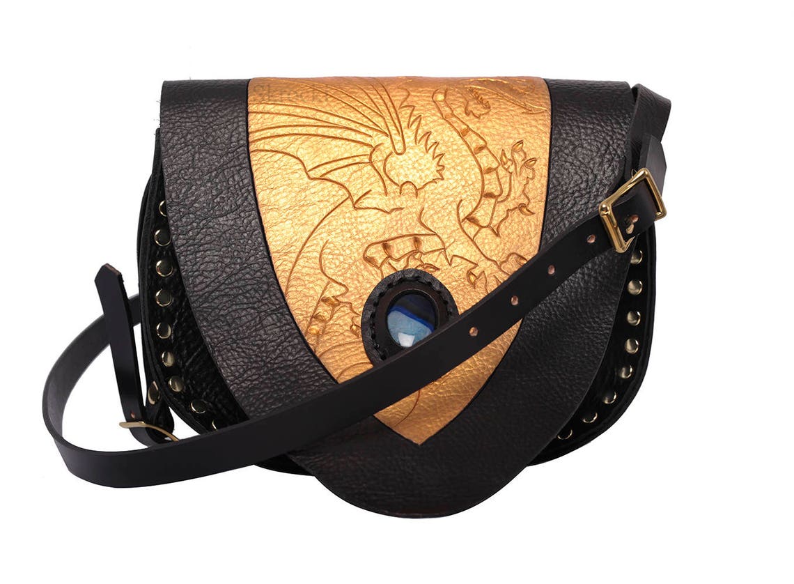 Dragon Bag Fantasy Leather Bag Gold Dragon Medieval Bag Etsy