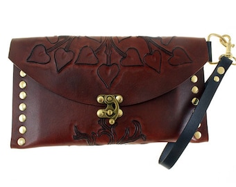 Wristlet wallet, clutch purse, leather wristlet, statement gift wife, wife christmas, tree of life clutch, tree of life purse, viking clutch