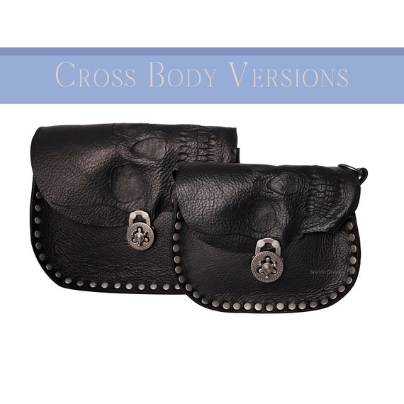 Skull Messenger Bag, Computer Bag in Brown or Black Leather