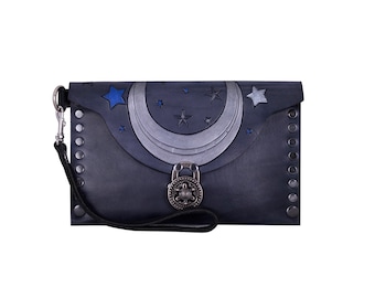 space bag, moon and star clutch, whimsical moon, starry night, moon purse, star gazer, moon and star art, dreamy moon, crescent moon, pagan