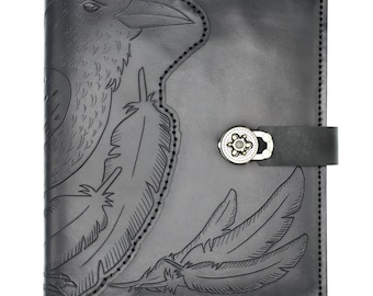 Raven Leather Binder Cover  - Planner Binder - 3 Ring Binder - Spellbook - Book of Shadows Binder - Personalized gift - Game Binder