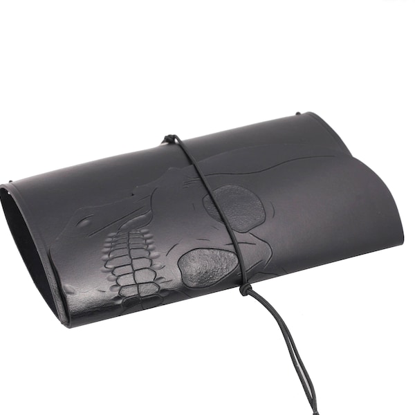 Skull midori, fauxdori, leather travel journal, handmade journal, midori cover, travellers journal, field notes, notebook,